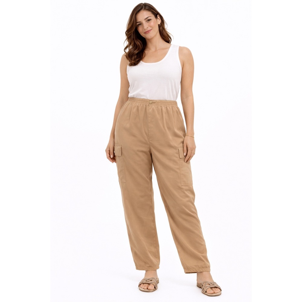 Michael Kors Womens Cargo Pants Tan Khaki Elastic Waist Size L Utility Trousers